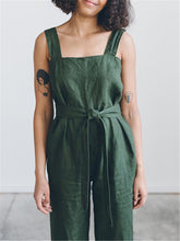 Load image into Gallery viewer, Fashion Solid Color Cotton Linen Collar Jumpsuits