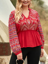 Load image into Gallery viewer, Plus Size V-Neck Embroidery Detail Peplum Blouse