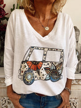 Load image into Gallery viewer, Printed V-Neck Loose Long-Sleeved T-Shirt