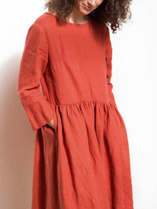 Cotton and Linen Casual Long-sleeved Dress