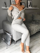 Load image into Gallery viewer, GREY KNOT FRONT KNIT LOUNGEWEAR SET - LORELEI