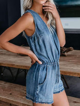 Load image into Gallery viewer, Women Fashion Denim Lacing V Neck Jumpsuits