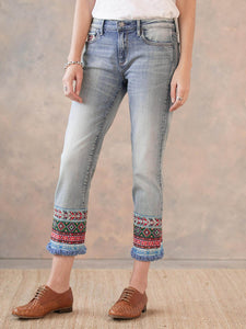 Printed Denim Trousers