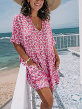 Load image into Gallery viewer, V Neck Printed Loose Boho Mini Dress with Pockets