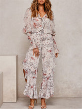 Load image into Gallery viewer, Romantic Floral Print Ruffled V Neck Sets