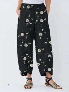 Daisy Floral Print Elastic Waist Casual Pants For Women