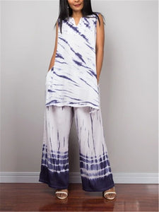 Bohemian Elegant Beach Holiday Tie-Dye Top Pants Set