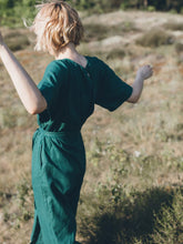 Load image into Gallery viewer, Solid Color Linen Lace-Up Jumpsuit with Pockets