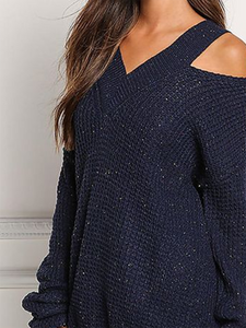 V-Neck Strapless Solid Color Sweater