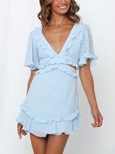 Load image into Gallery viewer, Deep V Short Sleeve Lace Backless Dress