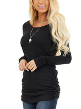 Load image into Gallery viewer, Black Long Sleeve Tunic Top with Ruching Details