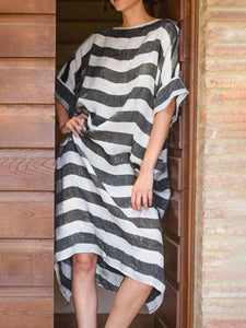 Casual Striped 3/4 Sleeve Long Dress