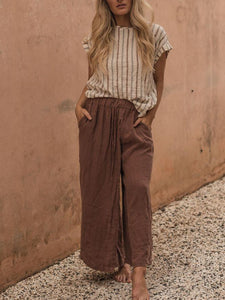 Women Loose Drawstring Linen Trousers Casual Pants