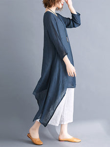 Solid Color Irregular Large Swing Loose Long-Sleeved Cotton Skirt