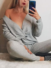 Load image into Gallery viewer, GREY KNOT FRONT KNIT LOUNGEWEAR SET - LORELEI