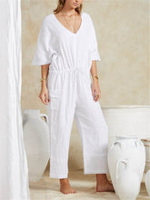Load image into Gallery viewer, Fashion Vacation Solid Color V Neck Loose Jumpsuits