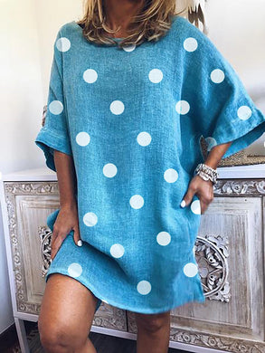  Polka Dot Short Sleeve Round Neck Casual Dress