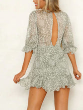 Load image into Gallery viewer, V-neck cropped sleeves chiffon ruffled dress