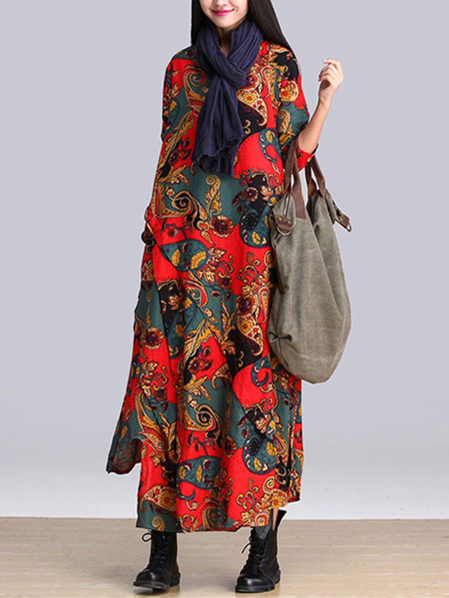 Ethnic Style Cotton and Linen Irregular Long Sleeve Skirt