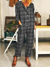 Load image into Gallery viewer, Casual Plaid Long Sleeve Jumpsuit