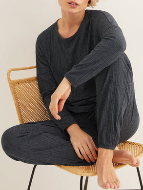 Fashion Round Neck Long Striped Pajamas Casual Suit