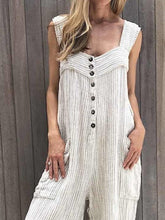 Load image into Gallery viewer, Casual White Striped Button Vintage One-Pieces Jumpsuit