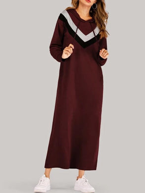 Cut & Sew Maxi Hooded Sweatshirt Dress