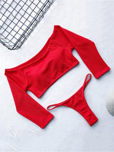 Load image into Gallery viewer, Sexy Off The Shoulder Halflong Sleeve Pure Colour Bikini Swimwear
