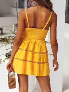 Solid Dress Spaghetti Strap V Neck Mini Dress