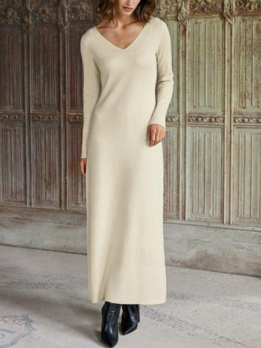 Knit Solid Color Long Casual Dress