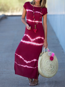 Round Neck Short Sleeve Tie-Dye Holiday Dress