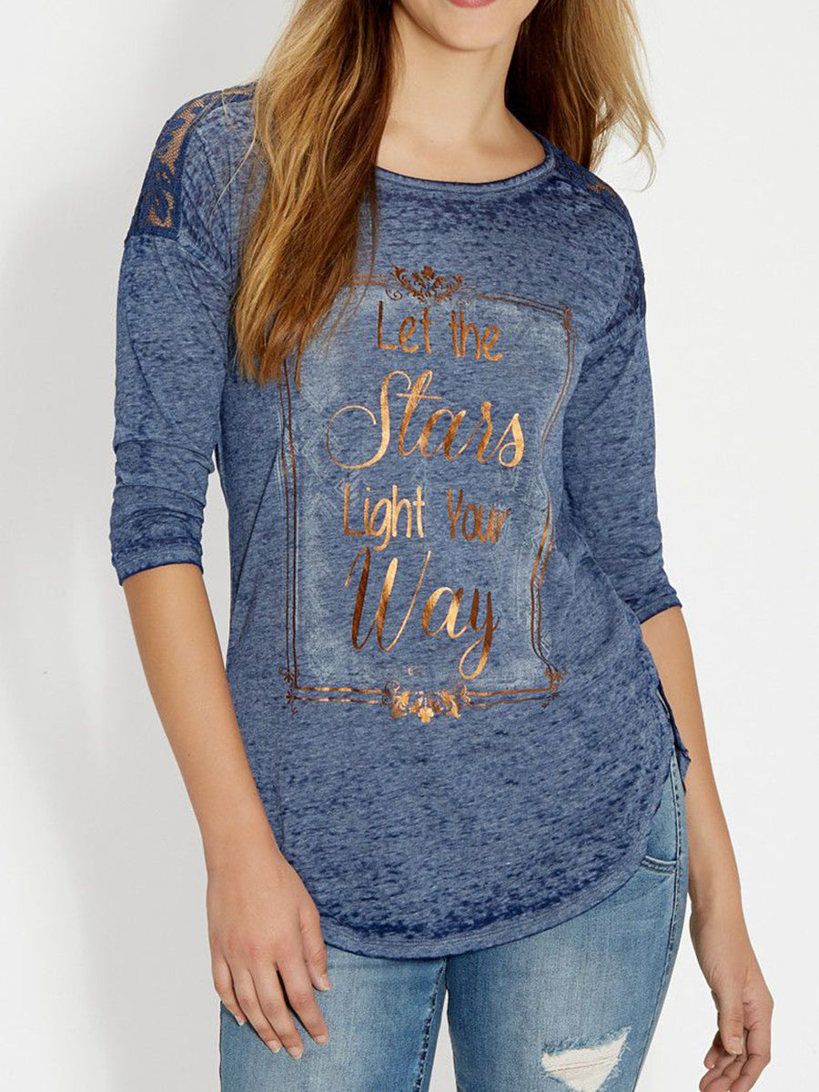 Casual Loose Half Sleeve Round Neck Print Top T-Shirt