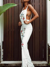 Load image into Gallery viewer, Sexy Open Shoulders Embroidered Sling Horn Jumpsuit