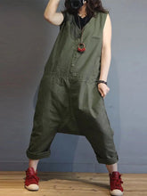 Load image into Gallery viewer, Solid Color Sleeveless V Neck Loose Button Jumpsuit Overalls