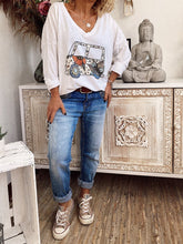 Load image into Gallery viewer, Printed V-Neck Loose Long-Sleeved T-Shirt