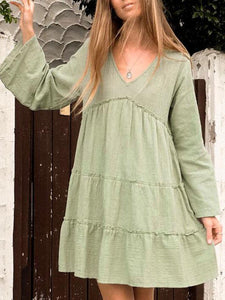 Casual Beach V-neck Loose Cotton Dress