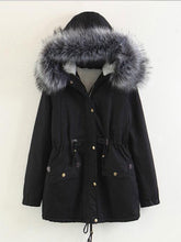 Load image into Gallery viewer, Faux Fur Collar Pockets Drawstring Women Parka Jacket Oversized Coat