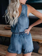 Load image into Gallery viewer, Women Fashion Denim Lacing V Neck Jumpsuits