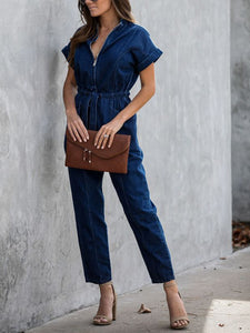 Casual Short Sleeve Pocket Jumpsuit