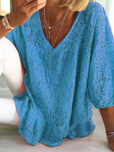 Romantic Lace V-Neck Casual Loose Top