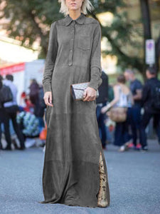 Fashion Pure Color Open Long Sleeves Maxi Dress