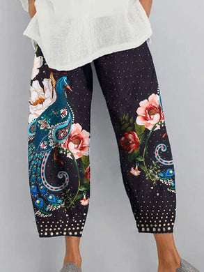 Spring and Summer Printed Cotton and Linen Pants