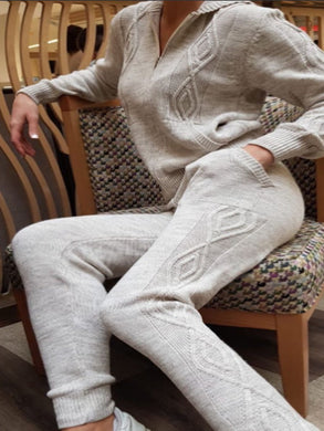 Hooded Zip Knitted Casual Two-piece Suit