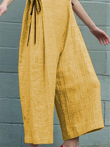 Solid Color Cotton Linen Sleeveless Wide Leg Jumpsuits