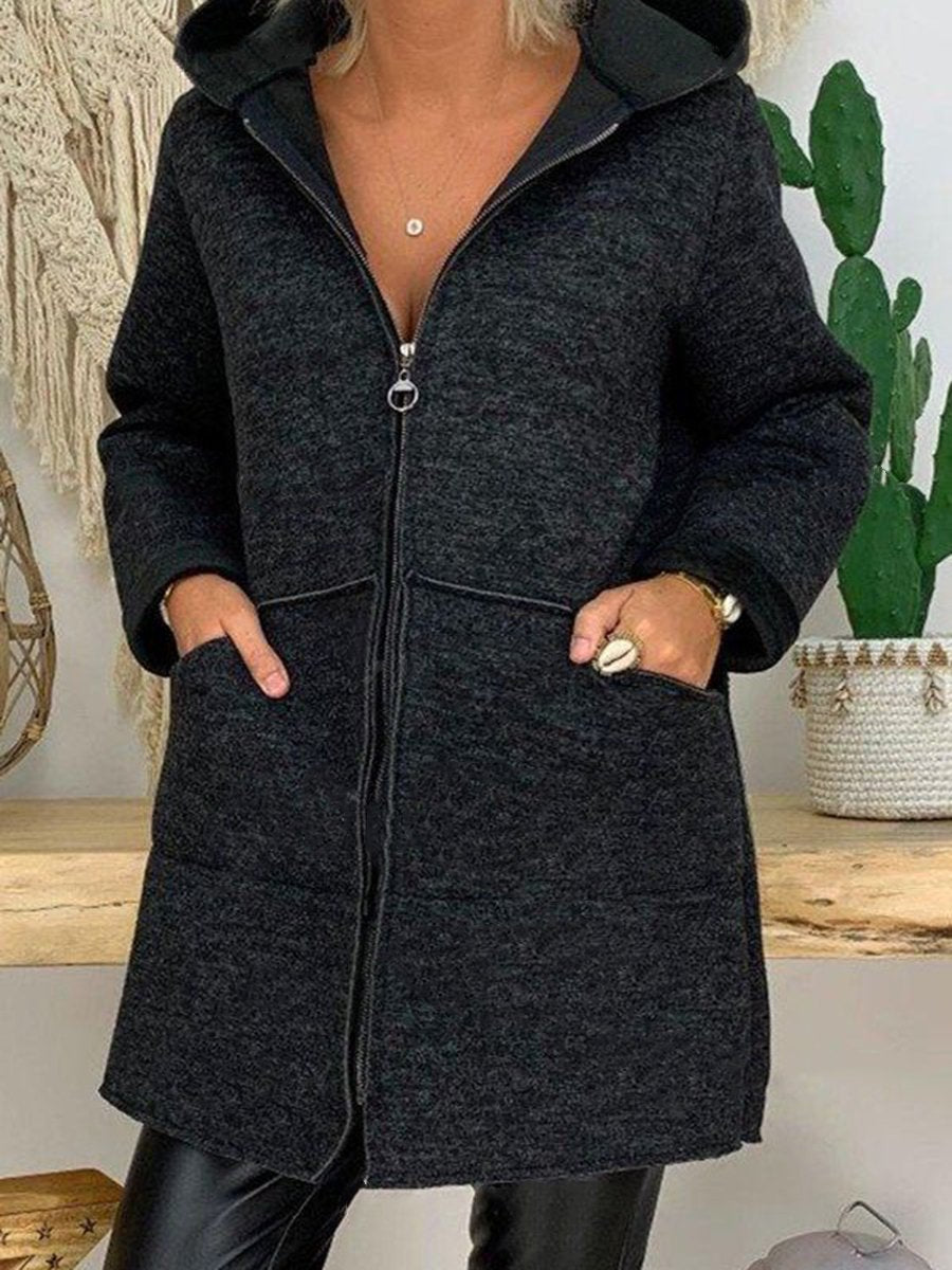 Long Sleeve Hooded Zipper Pockets Coats