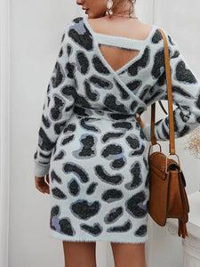 Leopard Print Long Sleeve Lace Up Maternity Dress