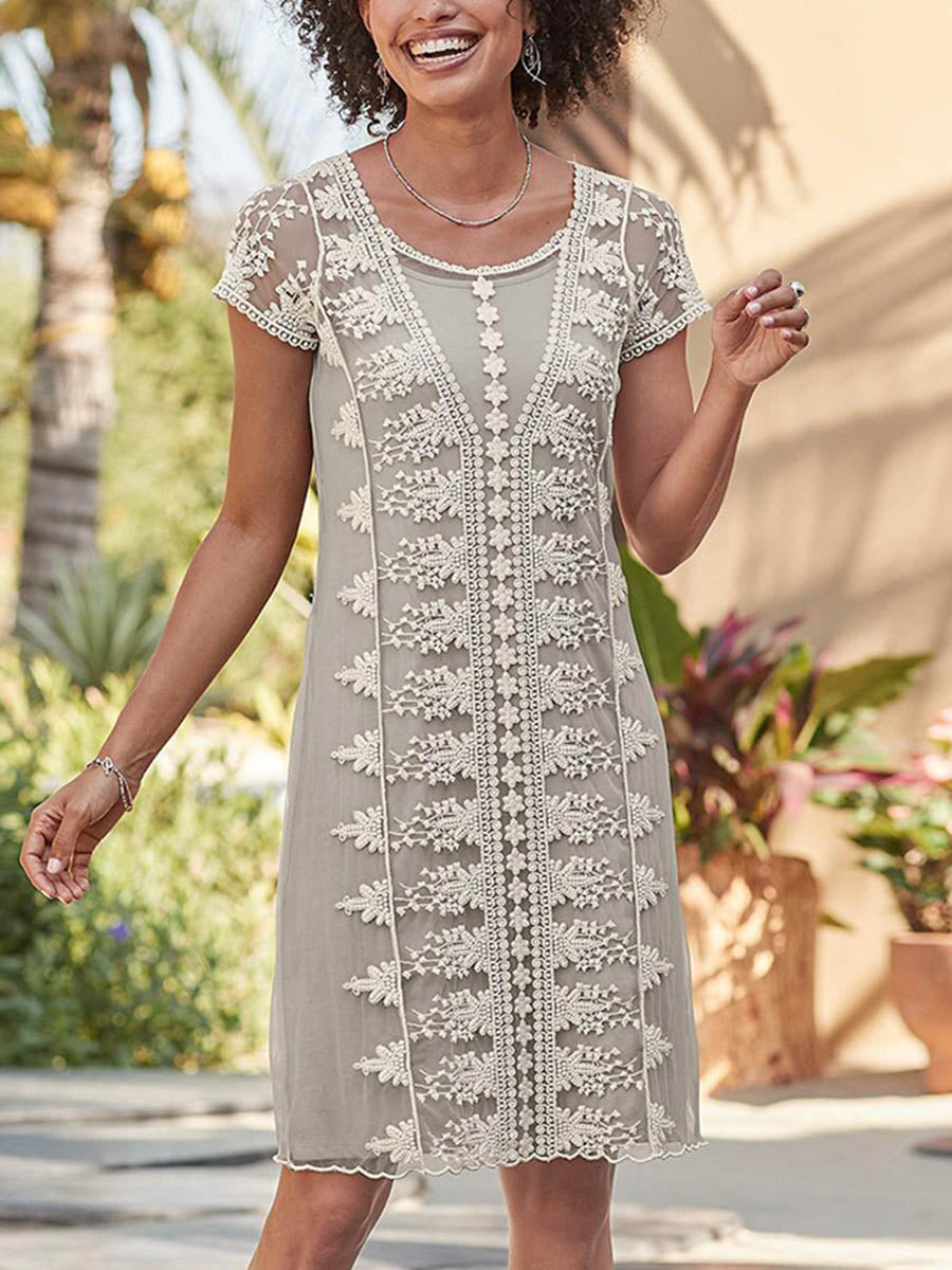 Lace Panel Short Sleeve Dress