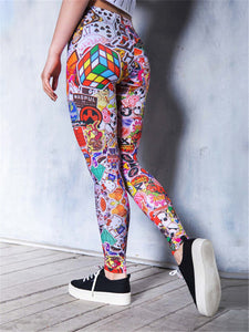 Cool Colorful Graffiti Printed Tight Hip Yoga Pants