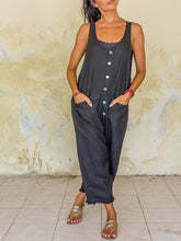 Load image into Gallery viewer, Black Plain Shift Casual jumpsuit V Neck One-Pieces
