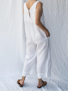 Women V-neck Sleeveless Loose Linen Jumpsuit